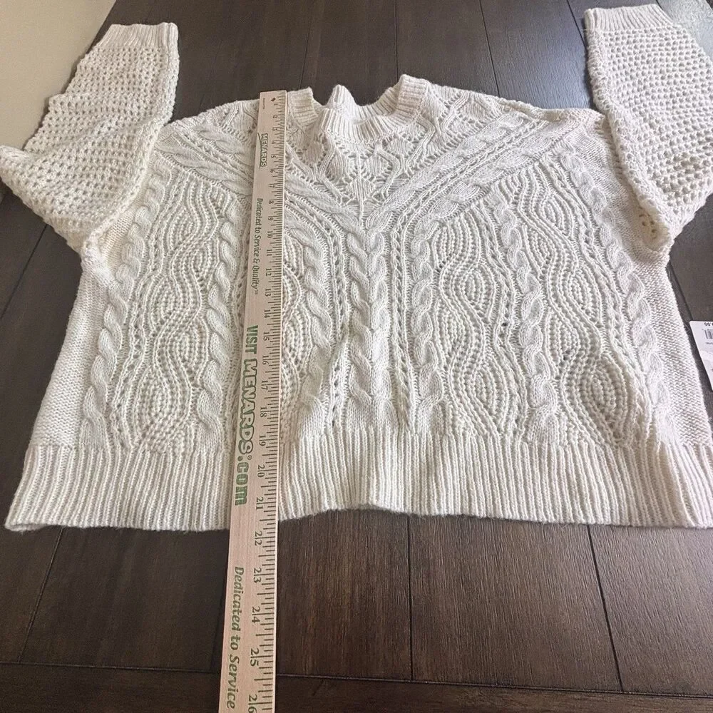 Lucky Brand Women's Size XL Open Knit Fisherman Cable Pullover Ivory Sweater $99